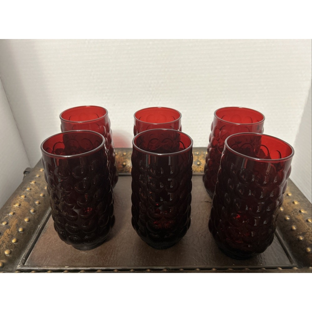 Set Of 6 Vintage Anchor Hocking Ruby Red Bubble Pattern Tumbler Set If 6